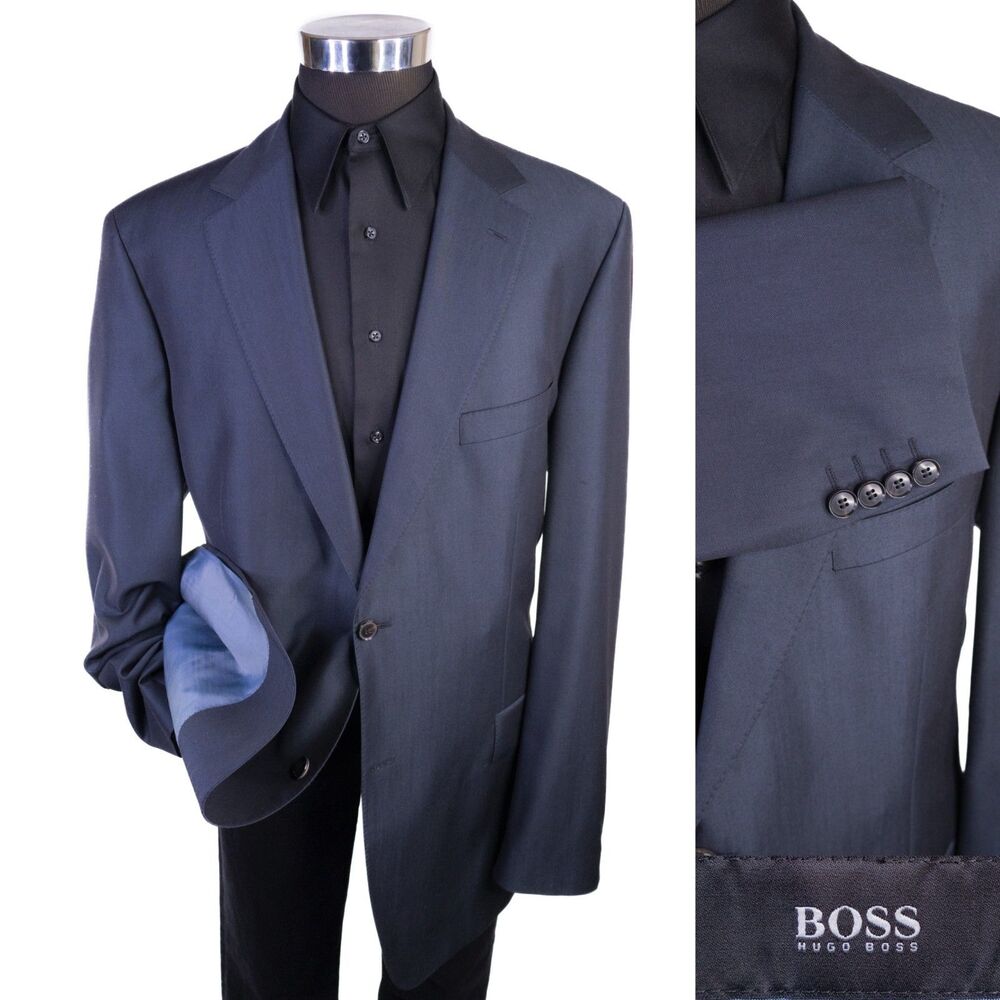 Hugo Boss PASOLINI/MOVIE Blazer Sport Coat Sz 48L Solid Blue Wool Jacket
